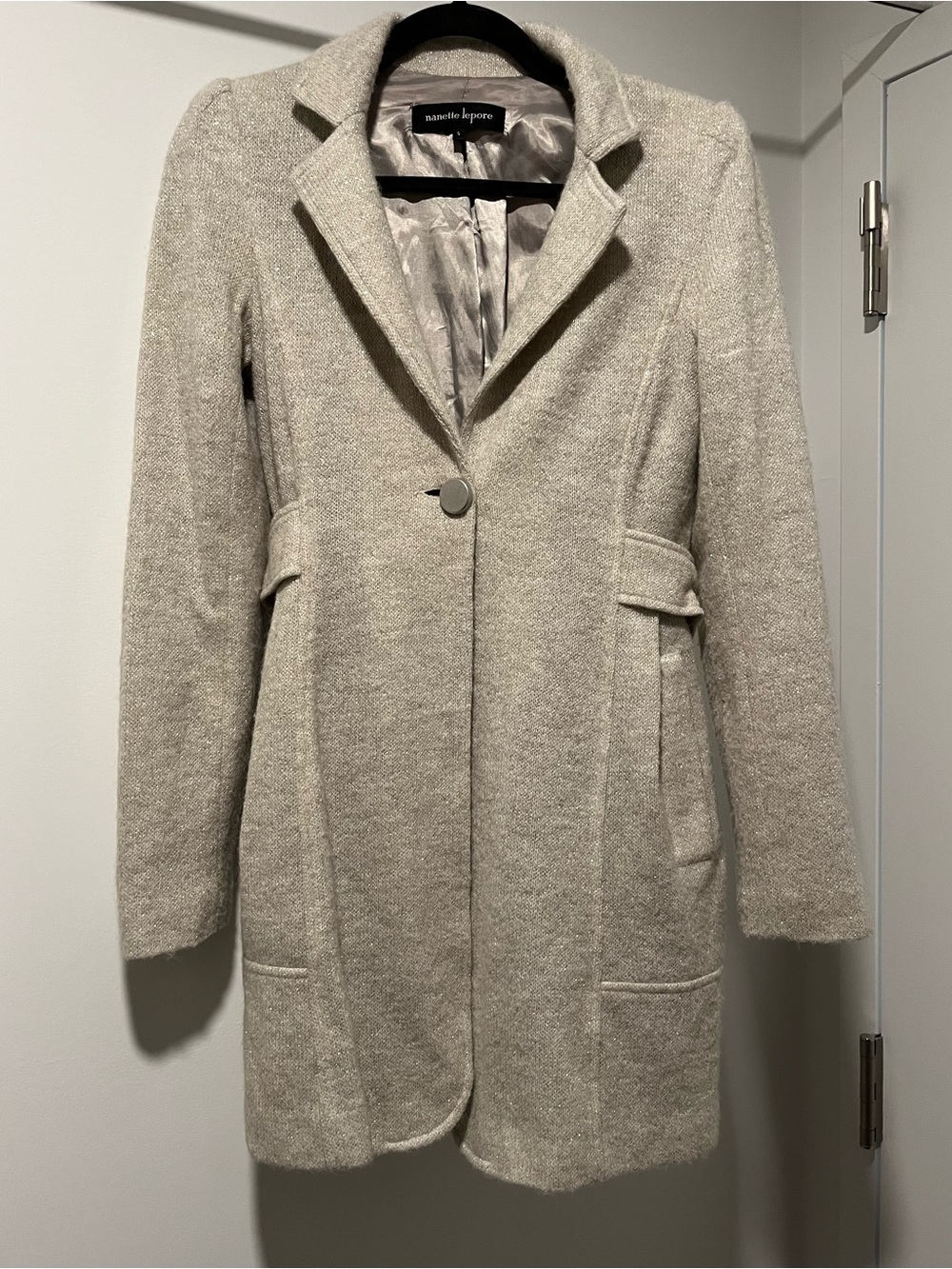 Nanette Lepore Light Cream Single-Button Wool Blend Coat